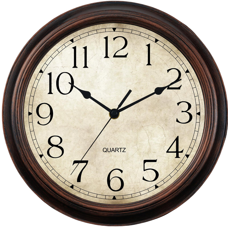 KECYET 14-inch bronze wall clock front view with easy-to-read numerals.