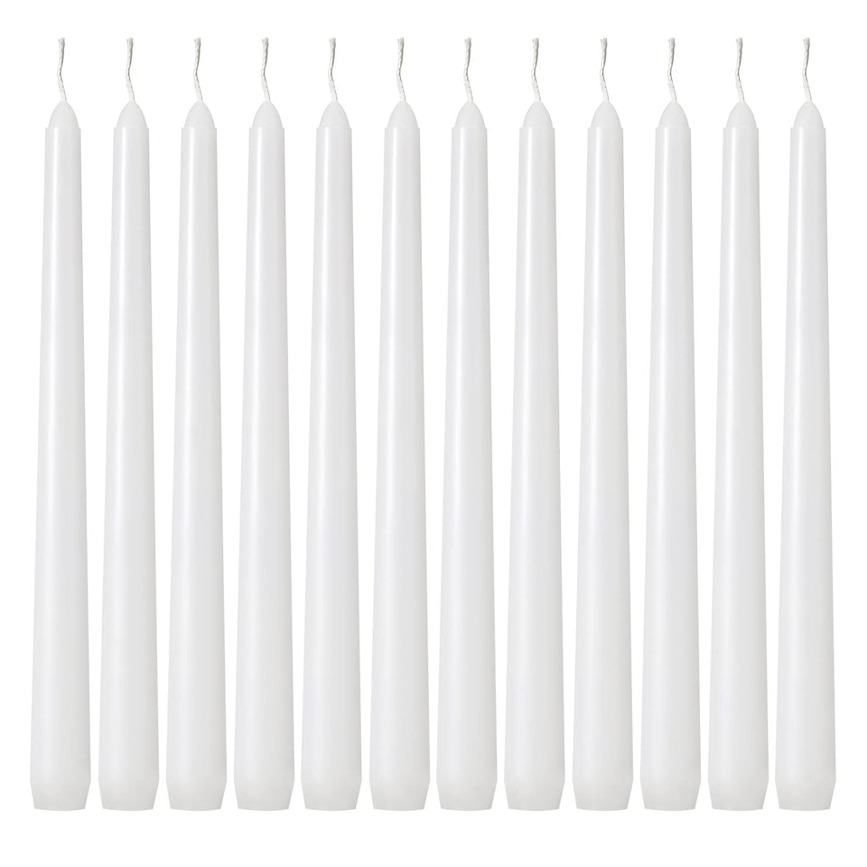 kedtui taper candles 10-inch white dripless in elegant display for table decor.
