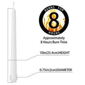 kedtui taper candles 36-pack shown stacked for event lighting.