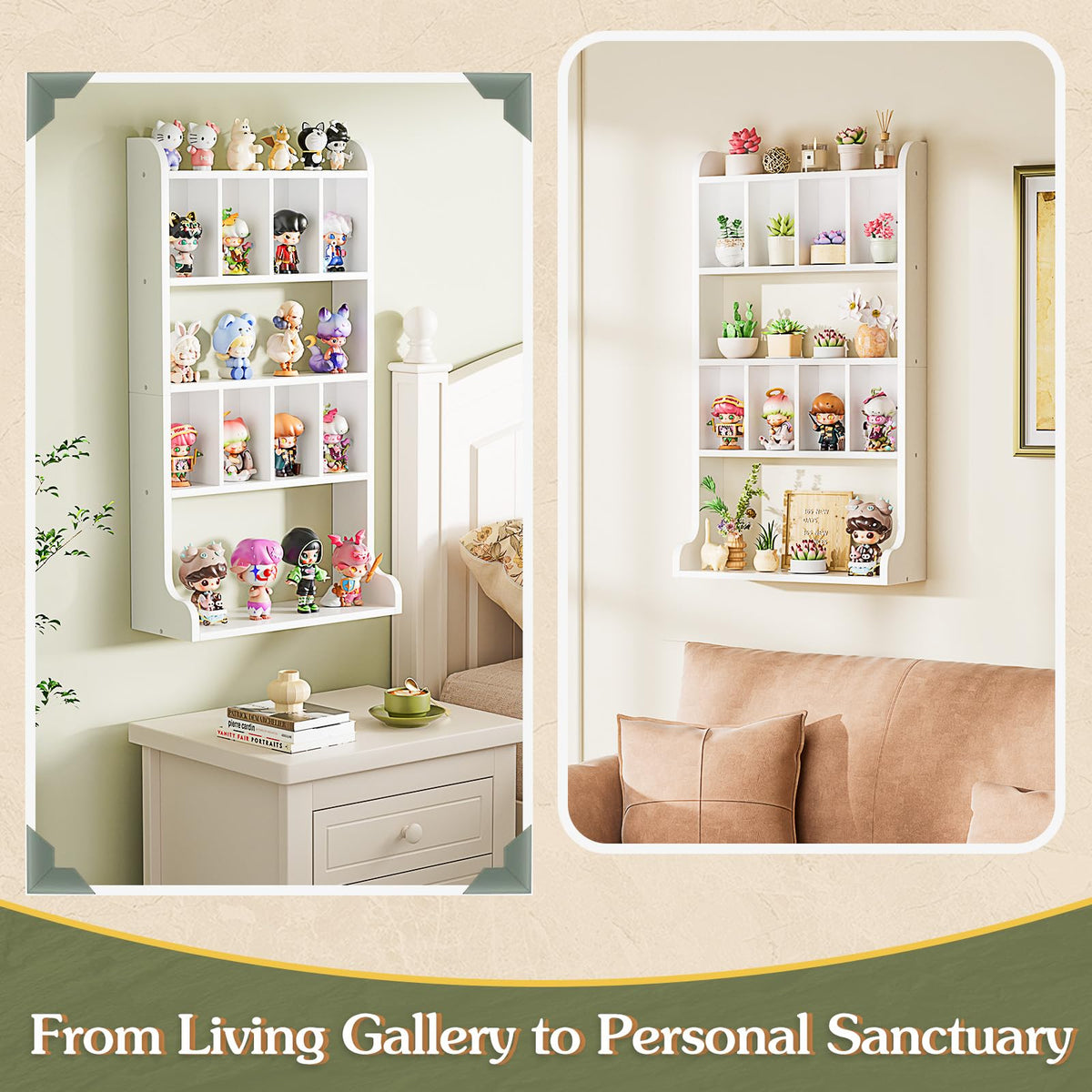 Keebofly wall unit displays collectibles and décor with a stylish touch.