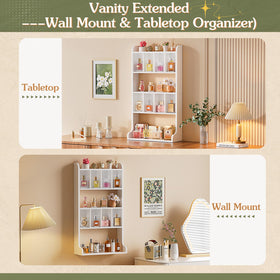 Keebofly long shelves hold bottles, makeup, and skincare together.