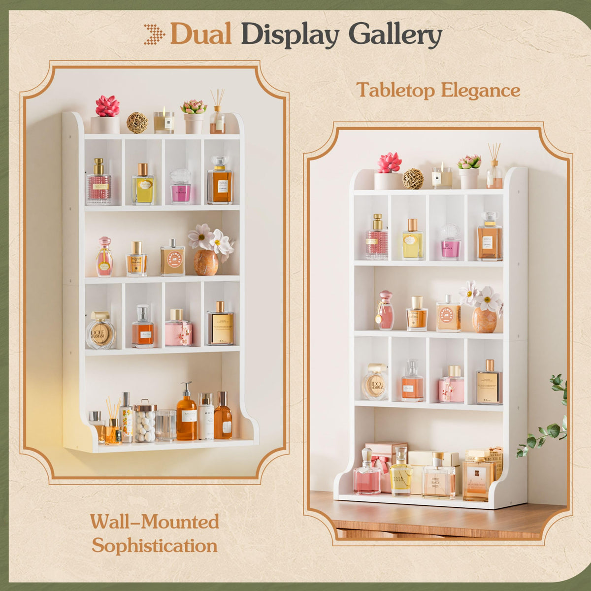 Keebofly multi-tier perfume display maximizes storage without clutter.