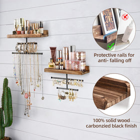 Keebofly rustic wood shelves used for makeup and decorative items