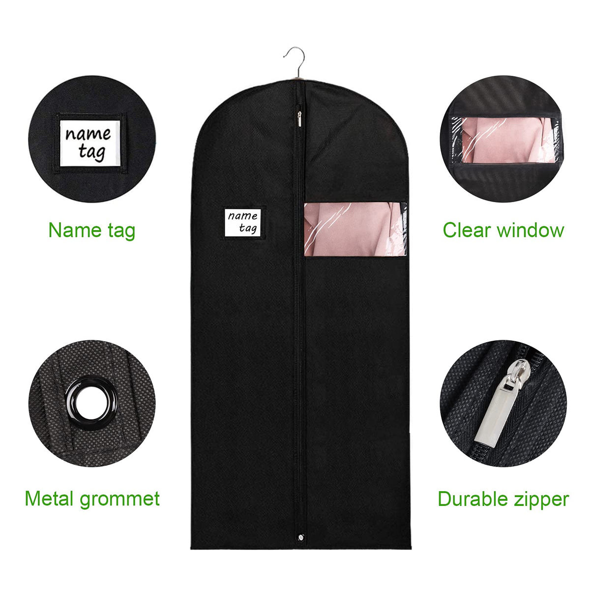 KEEGH garment bag with durable zipper and stoppers for longevity
