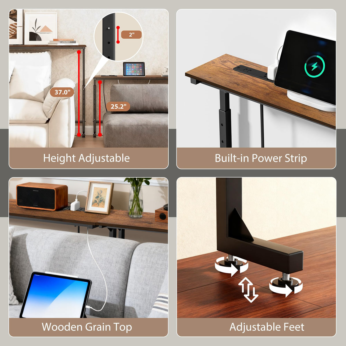Keelian charging-station console table with USB and AC outlets for devices