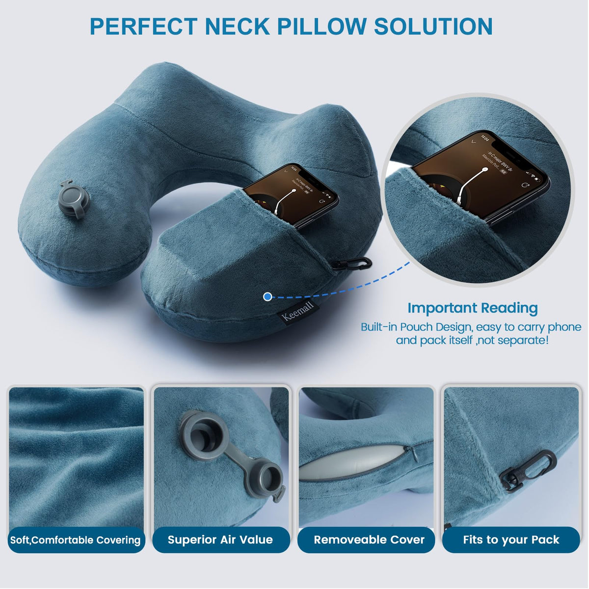 Keemall pillow with invisible zipper for quick machine washing