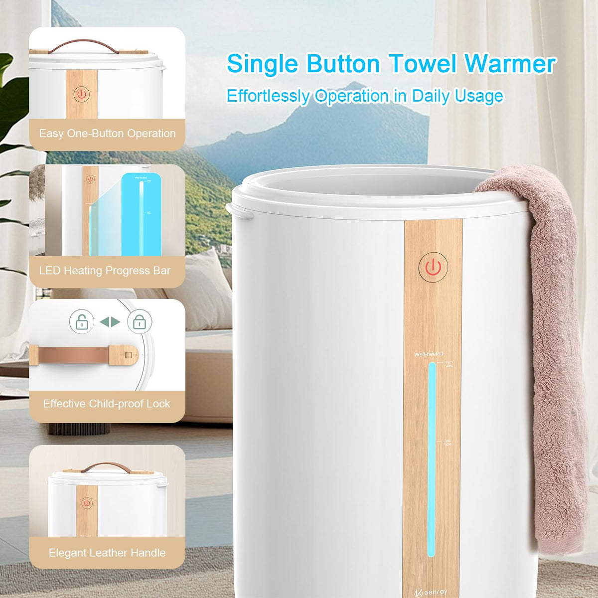 Keenray towel warmer bucket progress bar-lit showing heating status.