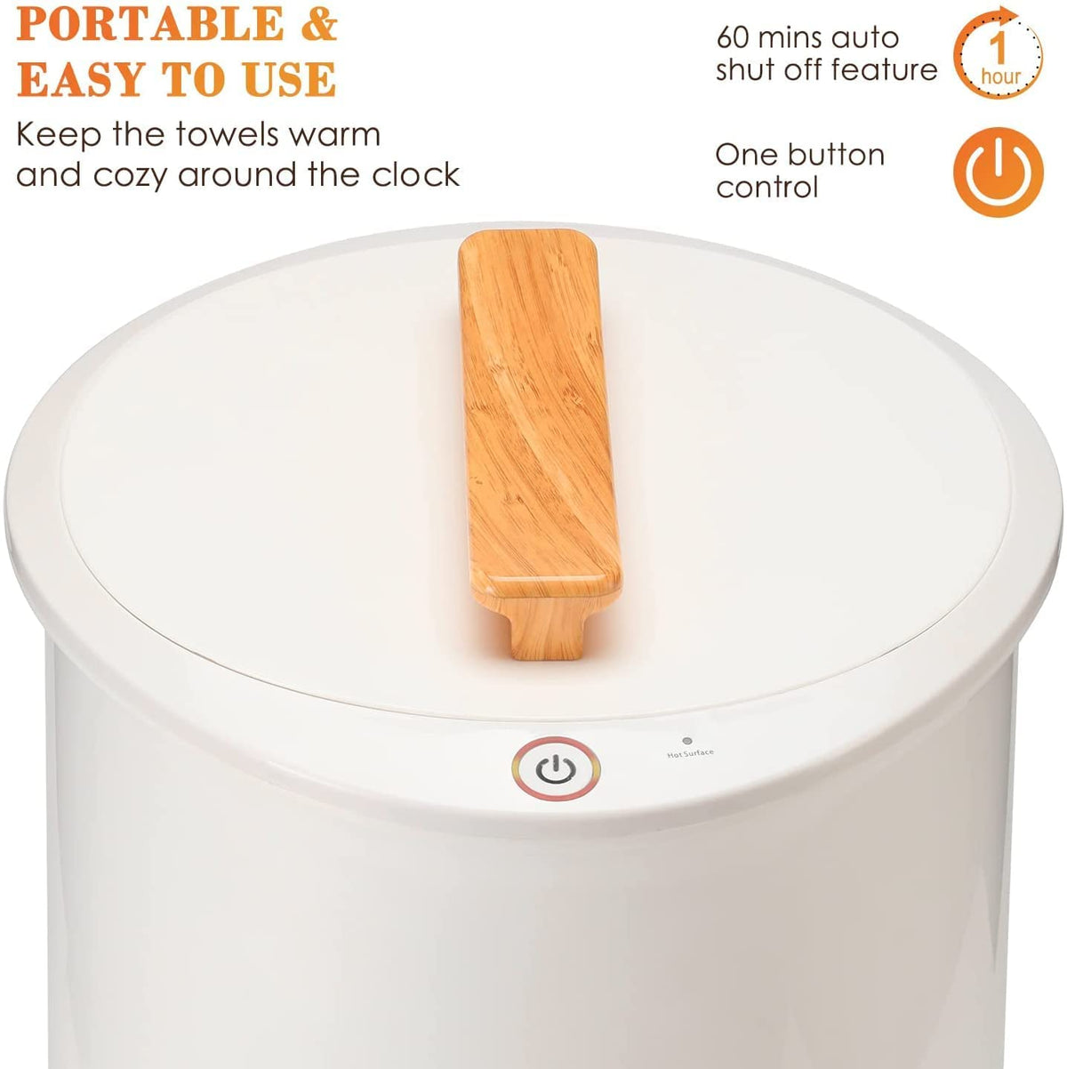 Keenray towel warmer showing simple single-button control for quick operation.
