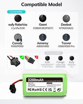 Keenstone 14.4V battery for RoboVac 11S ready for quick swaps