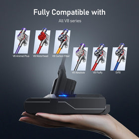 Keenstone Dyson V8 battery 60-minute runtime powers cordless cleaning on one charge.