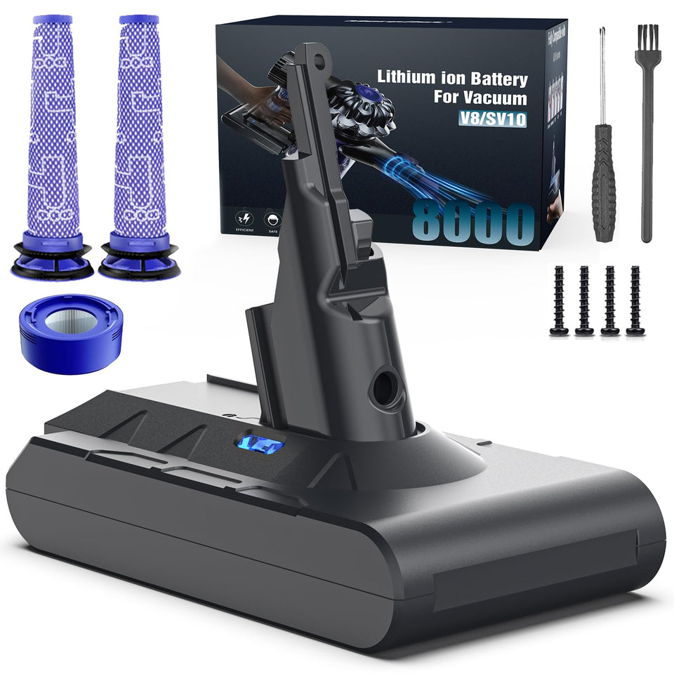Keenstone Dyson V8 battery 8000mAh extends runtime for cleaner floors.