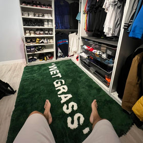 KEEP OFF Wet Grass Rug sneaker display emphasizes versatile decor for a stylish closet