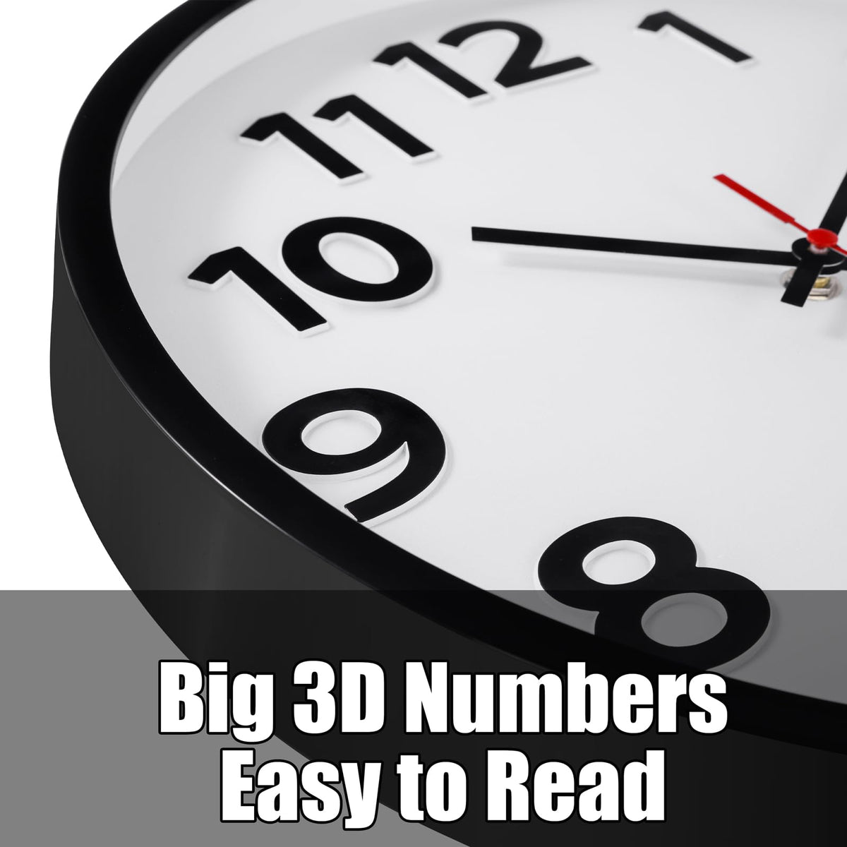 Keepcross 14-inch wall clock shows large 3D numerals for easy viewing from across the room