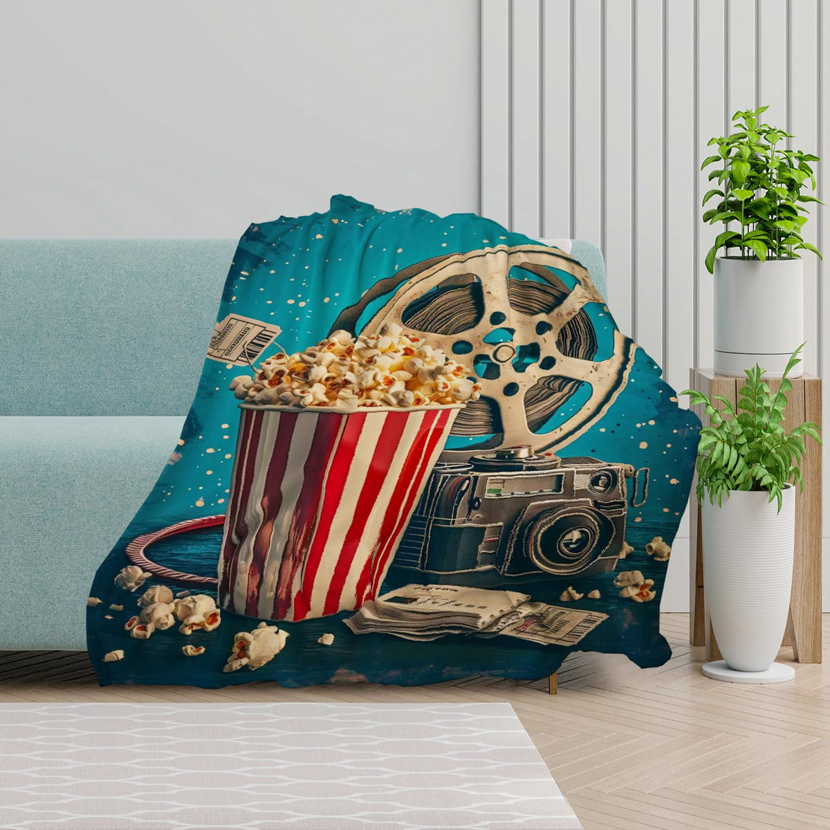 keepitcozi Movie Popcorn Blanket close-up highlights plush microfibre texture