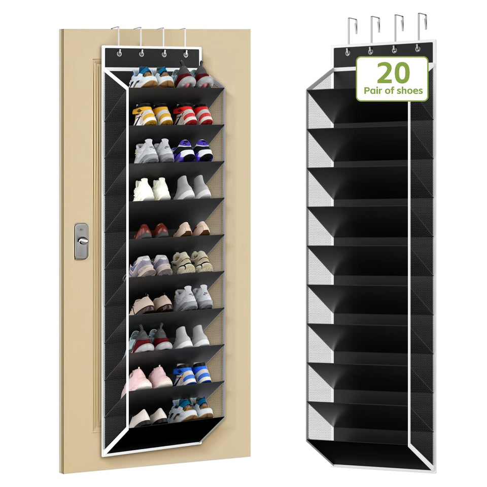 KEEPJOY 10-tier mesh over-door organizer hanging on a closet door for easy access