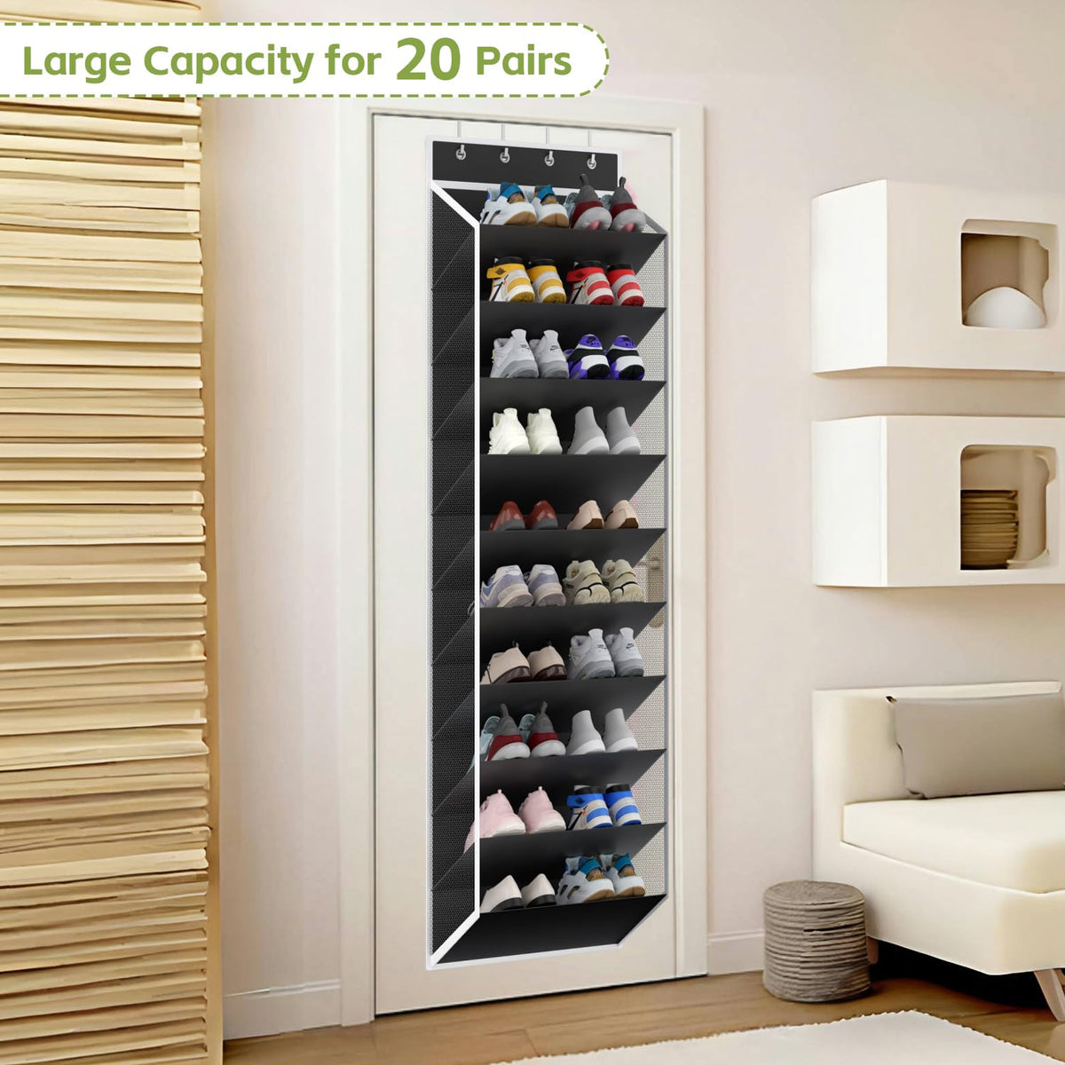 KEEPJOY deep pockets measure 17x11x7 inches suitable for size 7-13 shoes
