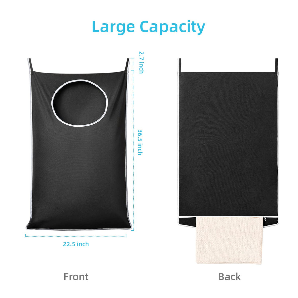 KEEPJOY XL door-hanging hamper with large opening enables easy loading of bulky items.