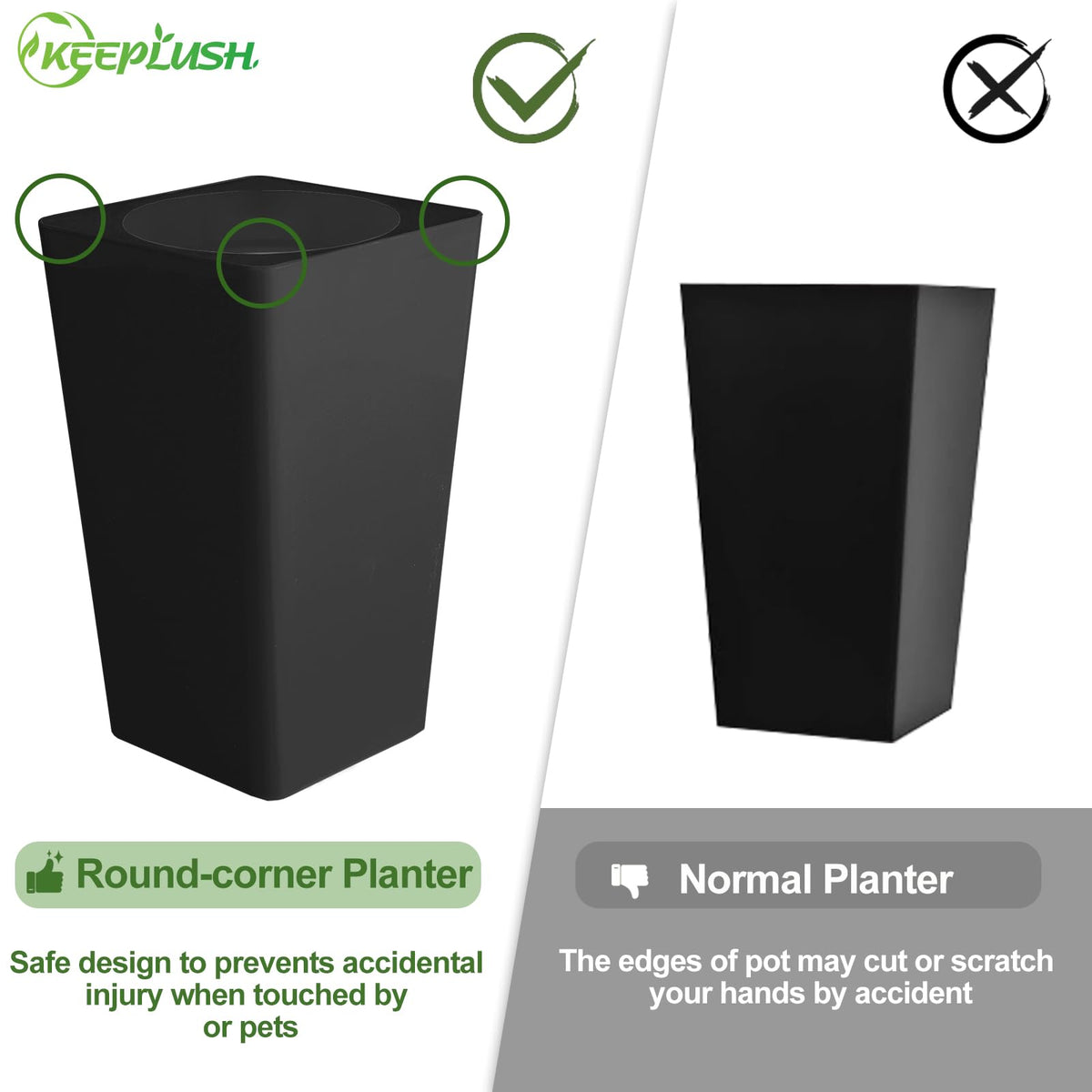 Keeplush Dracaena tree black planter emphasizes modern, safe design with rounded edges