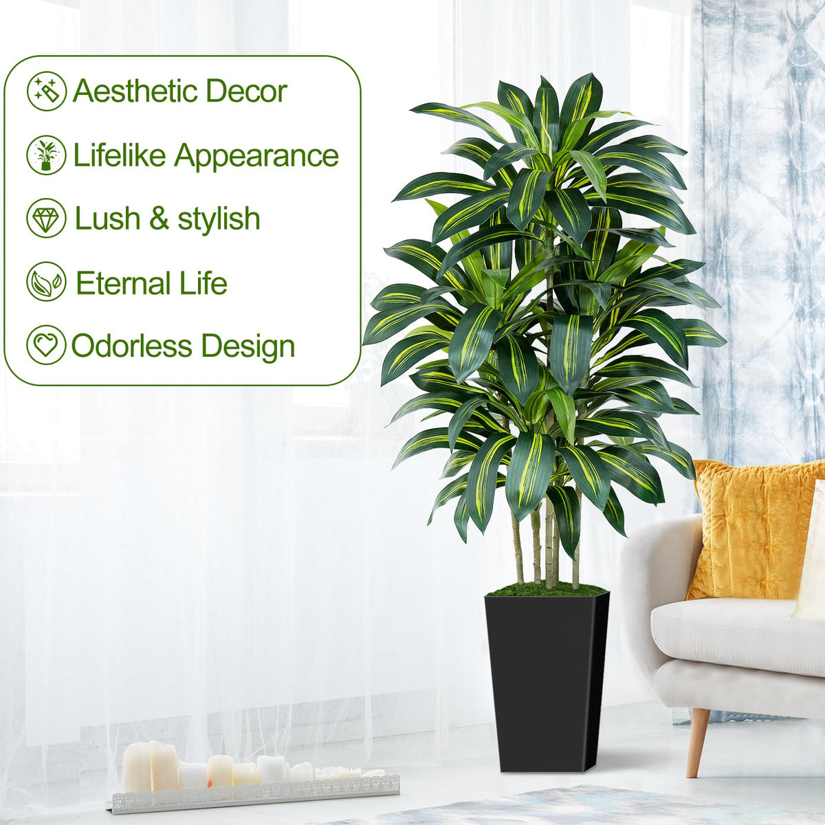 Keeplush Dracaena tree close-up leaves shows lifelike texture and color variation