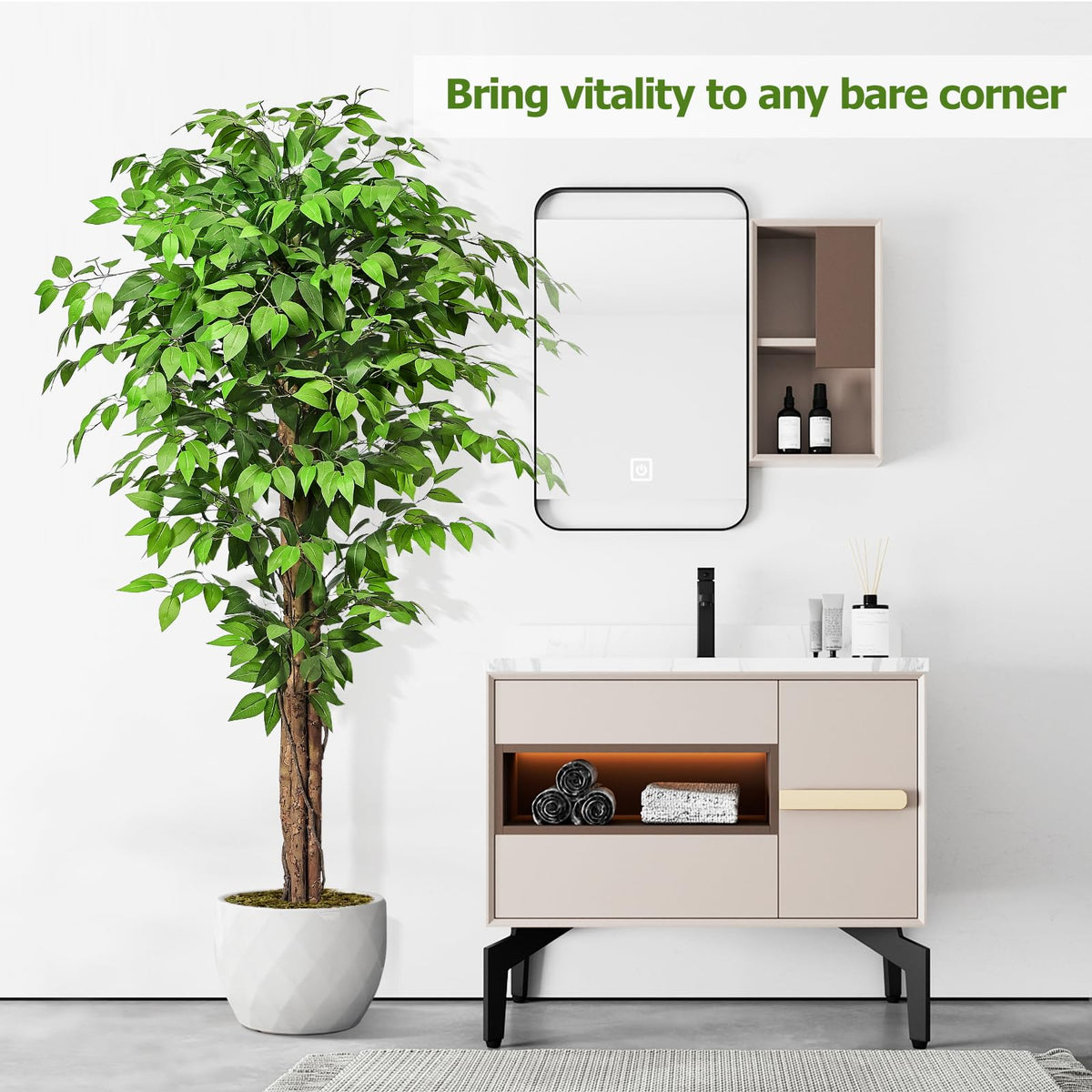 Keeplush ficus comes in a black cement planter for stability.