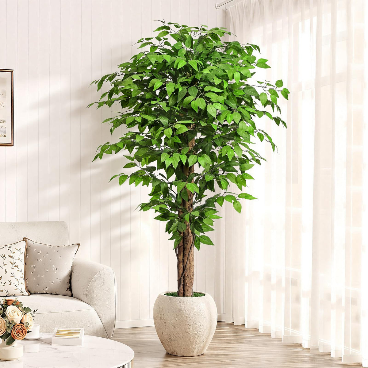 Keeplush ficus tree with dense leaves for a lush indoor look.