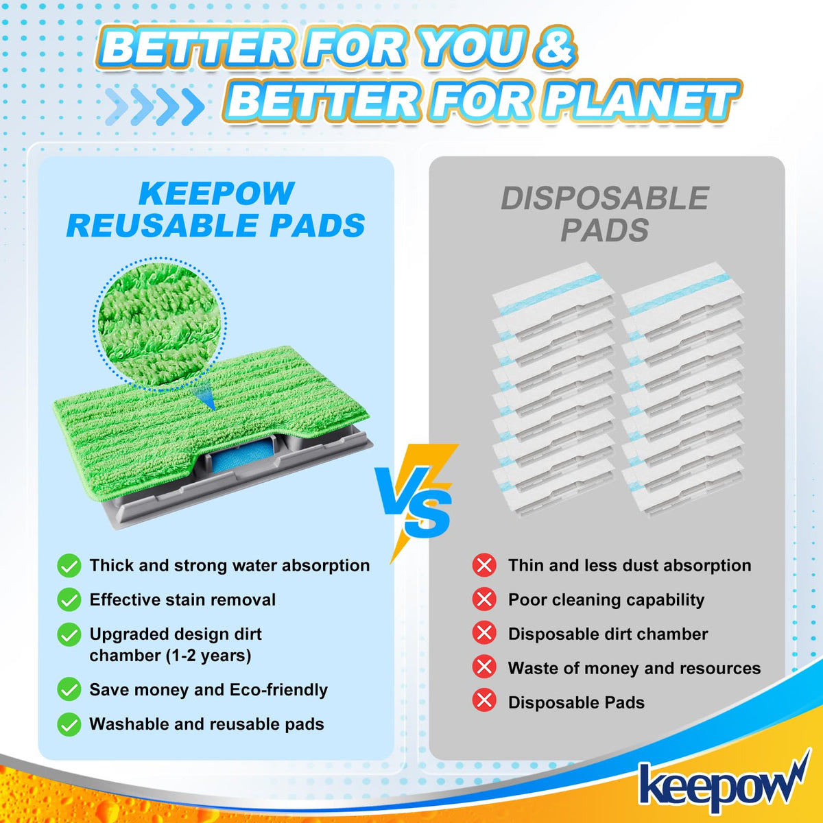 KeePow Shark VacMop pad in action, washable and reusable