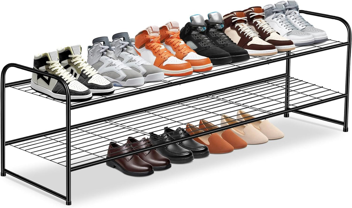 KEETDY 2-tier rack assembly shows sturdy metal construction that supports 18 pairs