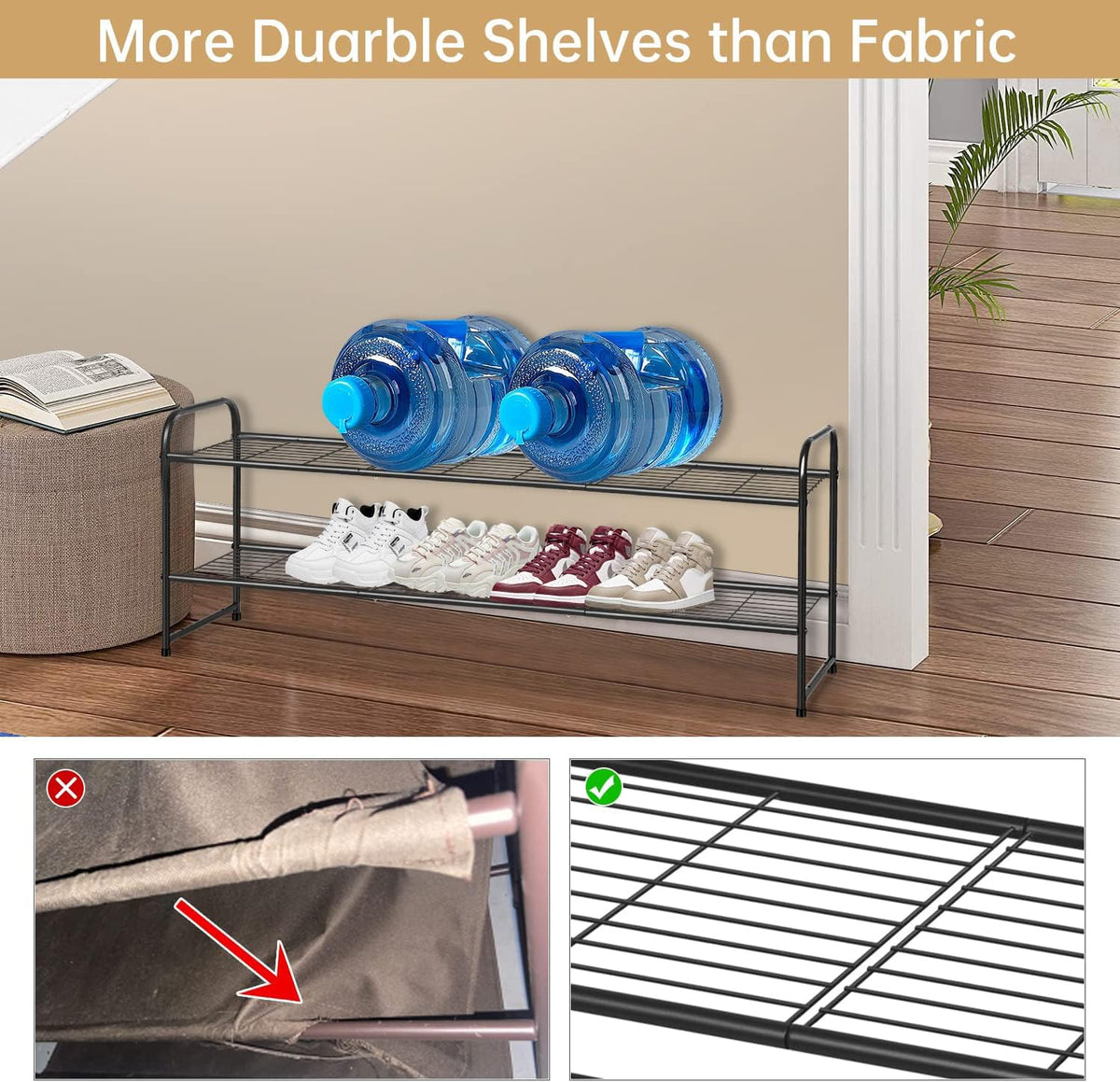 Boots fit easily with 8-inch shelf height on KEETDY rack