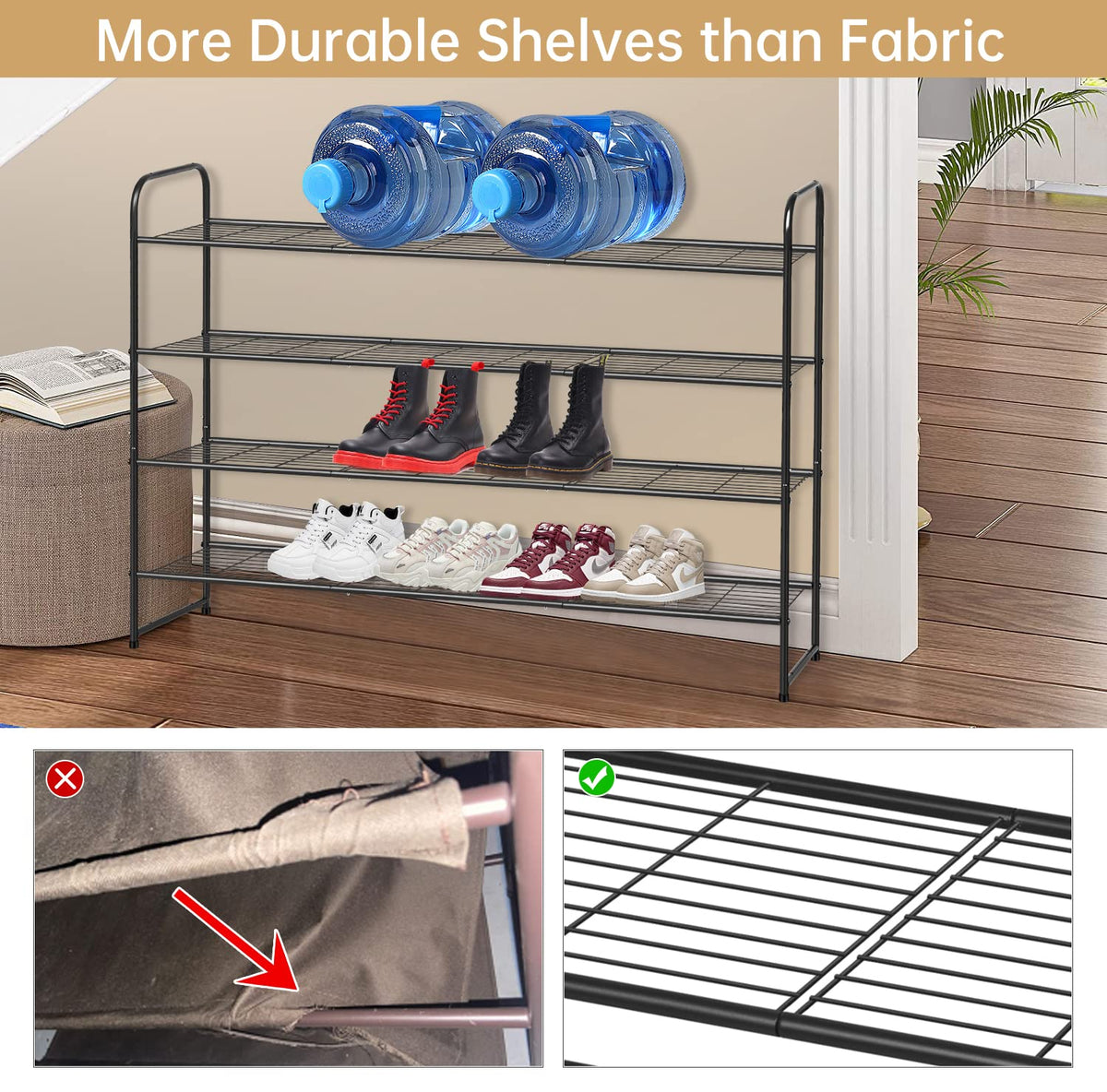 Keetdy heavy duty metal shoe shelf demonstrates durability for closet storage
