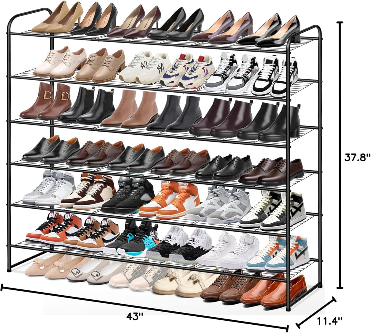 KEETDY large rack side view highlighting sturdy metal frame for heavy footwear.
