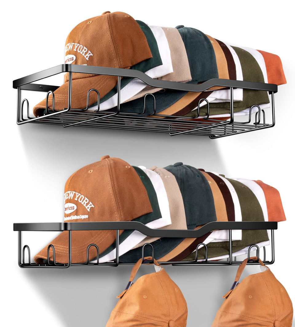 KEETDY metal hat rack wall-mounted assembly offers sturdy display for caps.