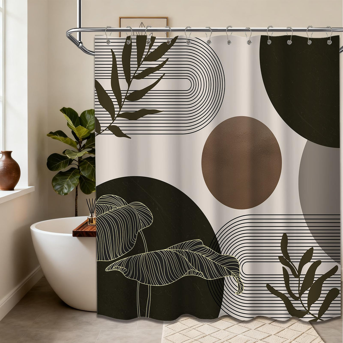 Keeuy 70x72 inch curtain in MCM style fits standard baths.