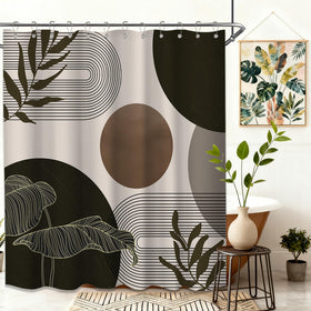 Keeuy brown beige shower curtain with waterproof fabric for splash control.