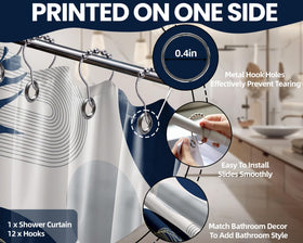 Keeuy navy blue decor fits boho and mid-century modern bathroom styles.
