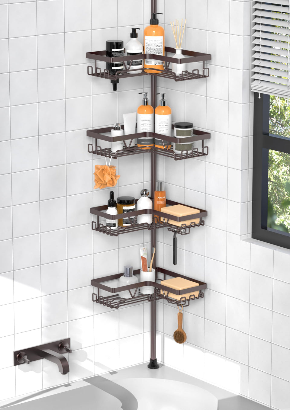 KEGII bronze corner shower caddy with adjustable shelves for flexible storage