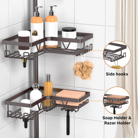 Tall shampoo bottles on KEGII bronze caddy showing spacious bottle storage