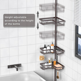 KEGII tension pole in a tub corner displaying built-in toothbrush holder