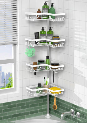 KEGII corner shower caddy 4-tier keeps toiletries neatly organized.