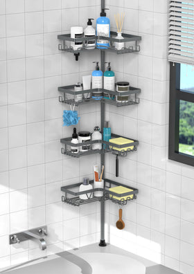 KEGII corner shower caddy close-up shows rustproof frame for daily use