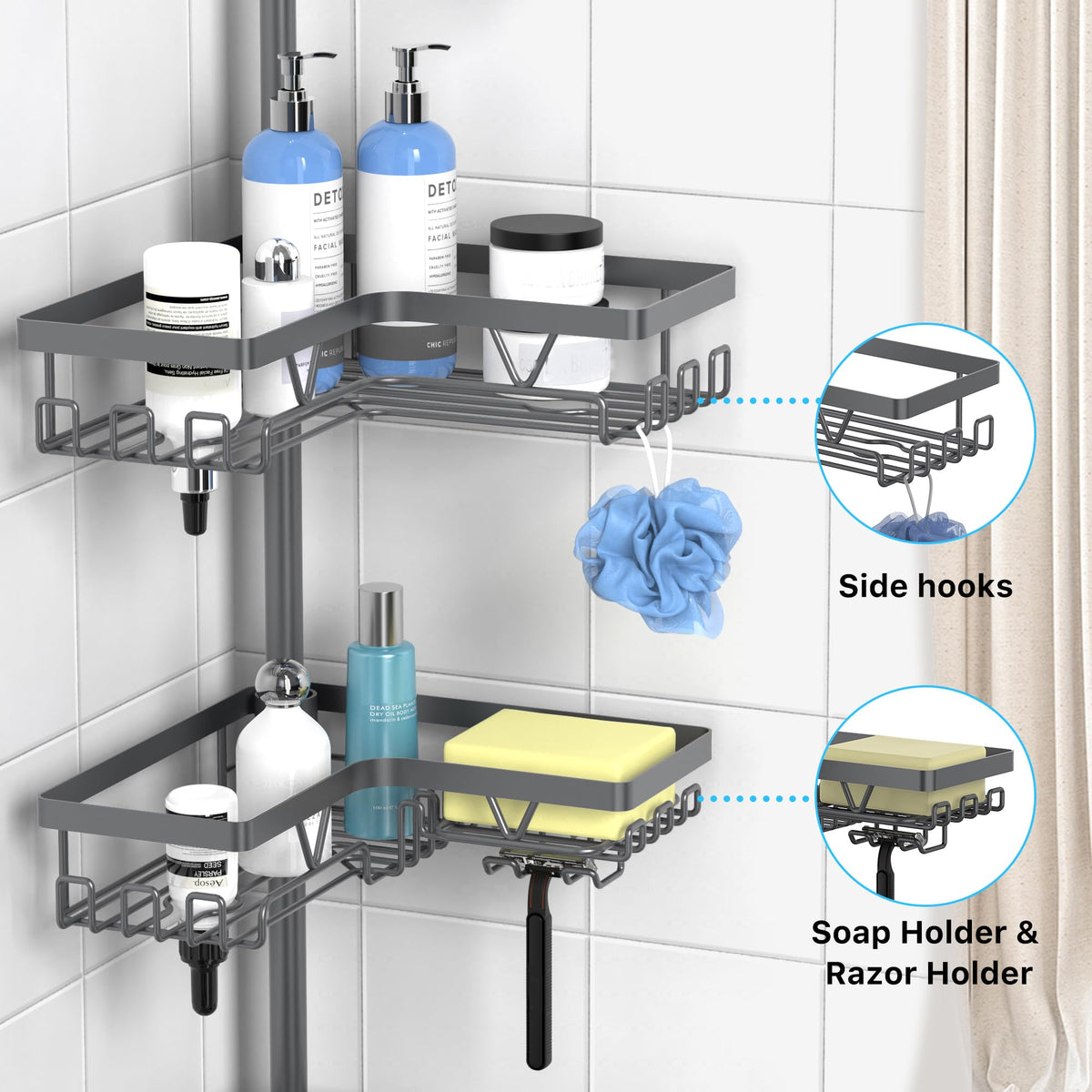 KEGII shower caddy with shelves and adjustable levels for storage