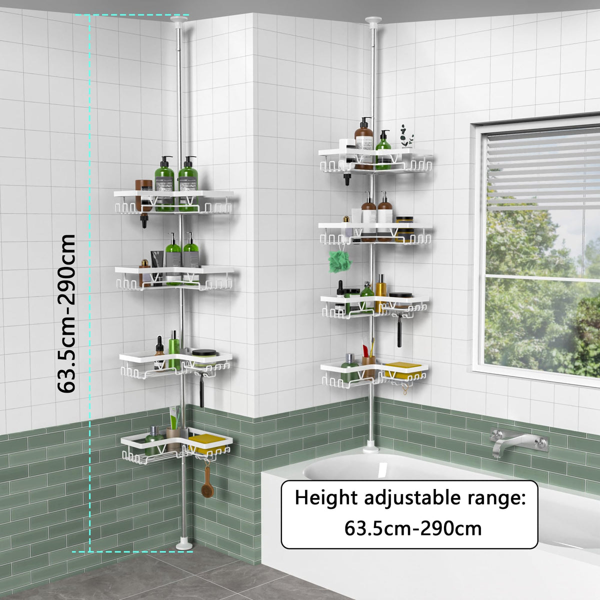 KEGII height-adjustable pole fits various ceiling heights for bathrooms.