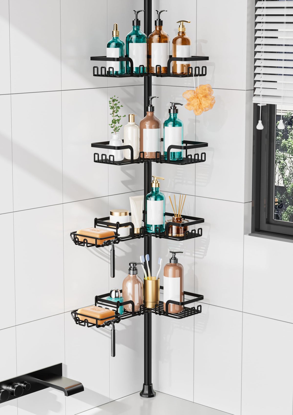 KEGII four tier shower caddy configuration for organized bathroom storage