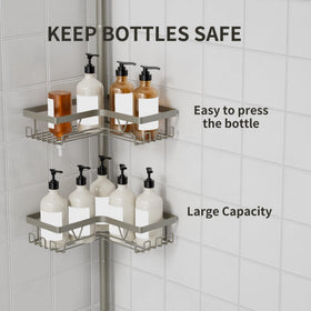 Built-in soap holder and baskets keep essentials within reach