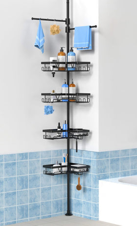 KEGII shower caddy tension pole with dual towel bars for organized towels.