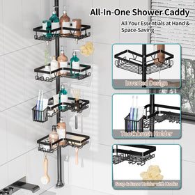 KEGII tension pole bathroom organizer showing tool-free, adjustable height feature.