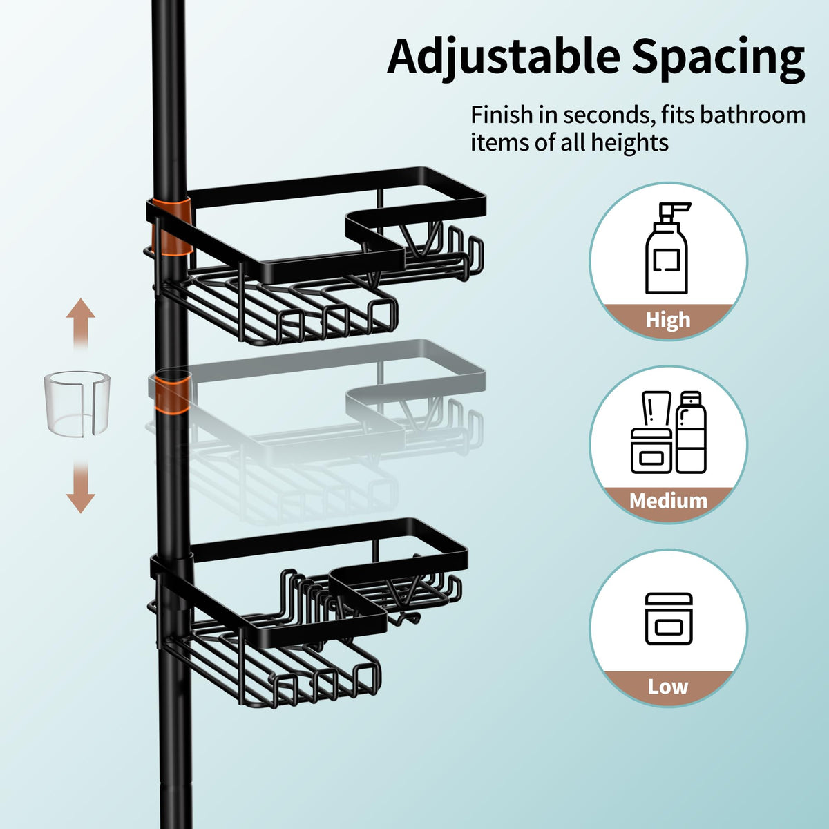 KEGII toothbrush holder within the shower caddy keeps brushing essentials accessible.