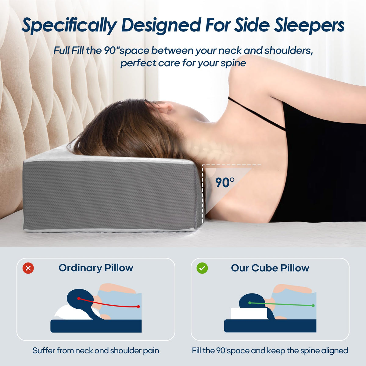 Kehangte Cooling Cube Pillow side view highlighting breathable construction.