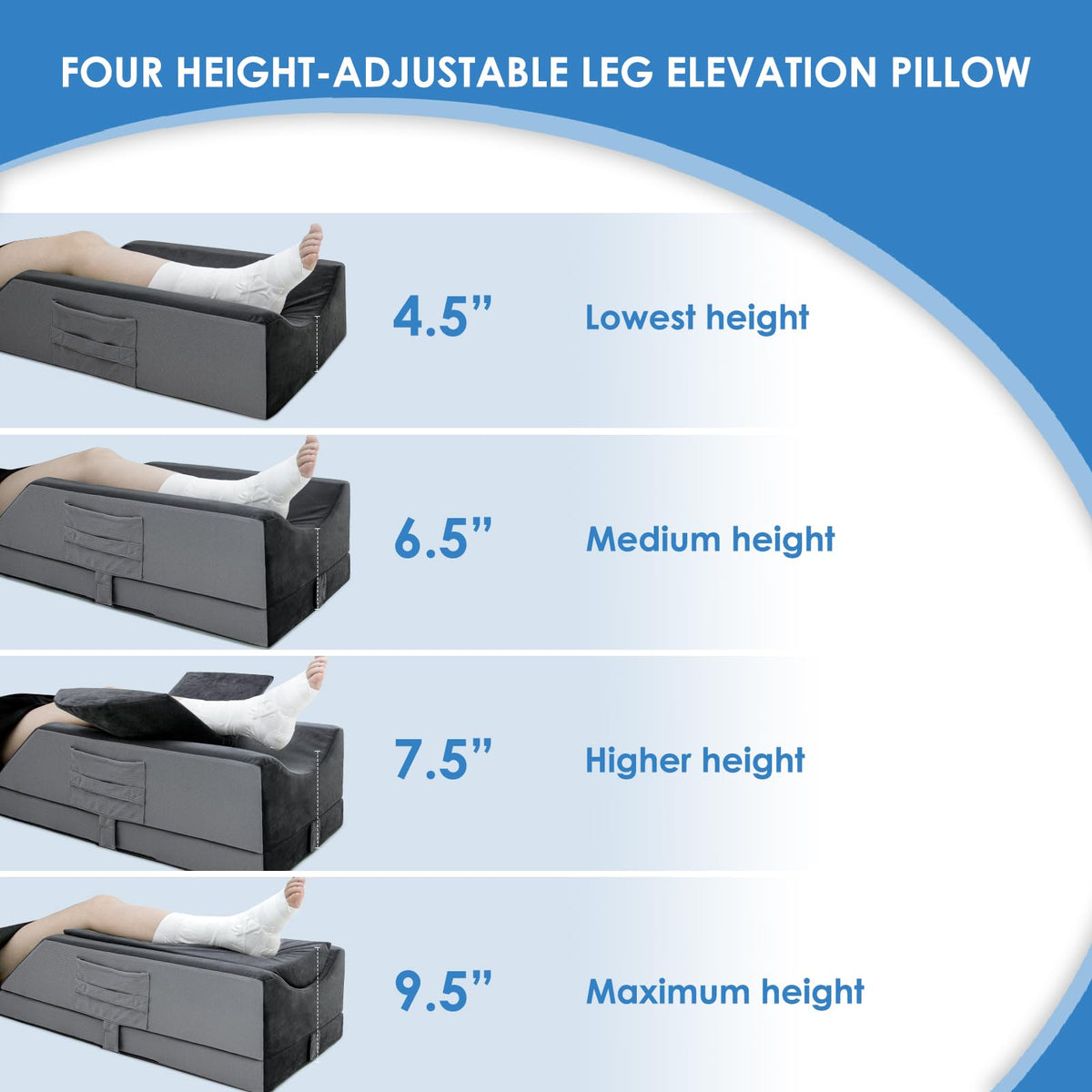 Kehangte pillow pockets and handles for easy access to meds, phone, and positioning