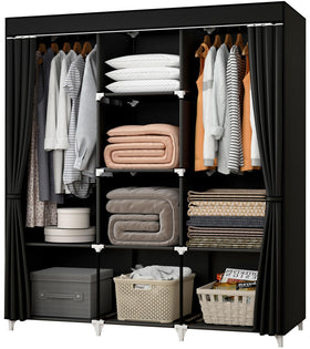 KEKIWE portable closet 51-inch wardrobe demonstrates ample space for organized clothing.