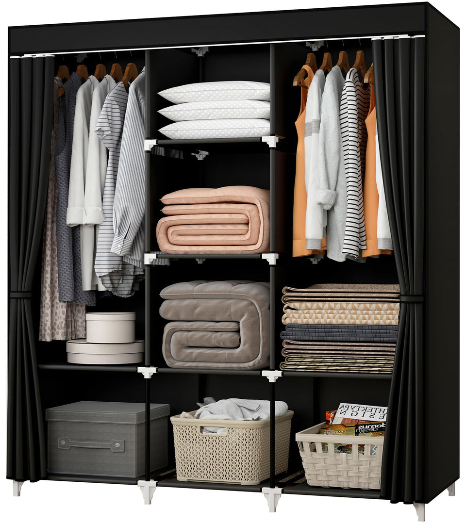 KEKIWE portable closet 51-inch wardrobe demonstrates ample space for organized clothing.